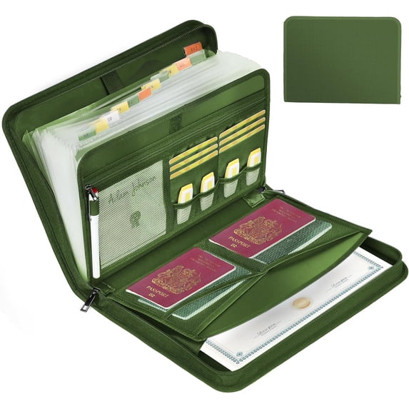 Accordion File Organizer - Fireproof Accordion Folder with Zipper & Labels - 12 Pocket Expanding File Folder with Multi-Pockets Paper Organizer Folder for Letter A4 Files ()