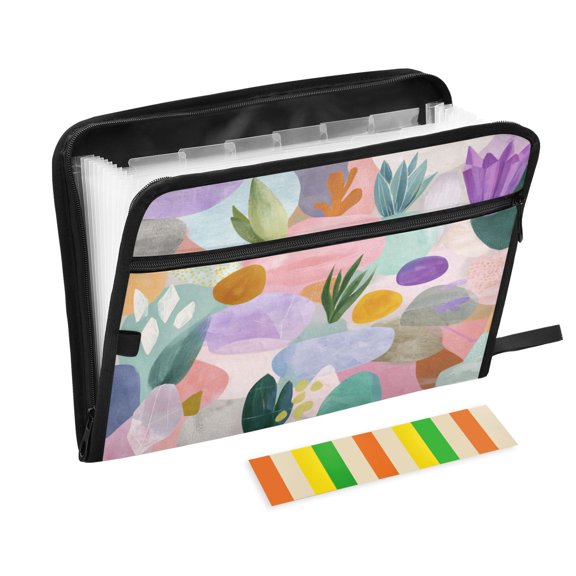 Accordion File Organizer with Zip Closure 13 Pockets Expanding File Folder Letter A4 Paper Document Organizer for Home Office Abstract Shapes and Forms Pattern