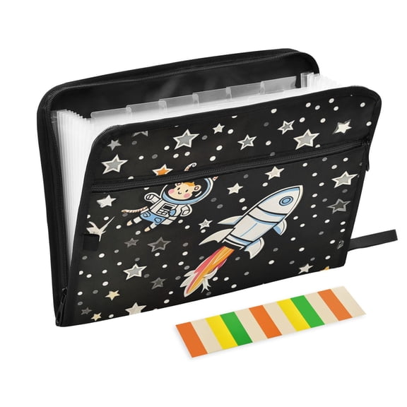 Accordion File Organizer with Zip Closure 13 Pockets Expanding File Folder Letter A4 Paper Document Organizer for Home Office An Astronaut and A Rocket