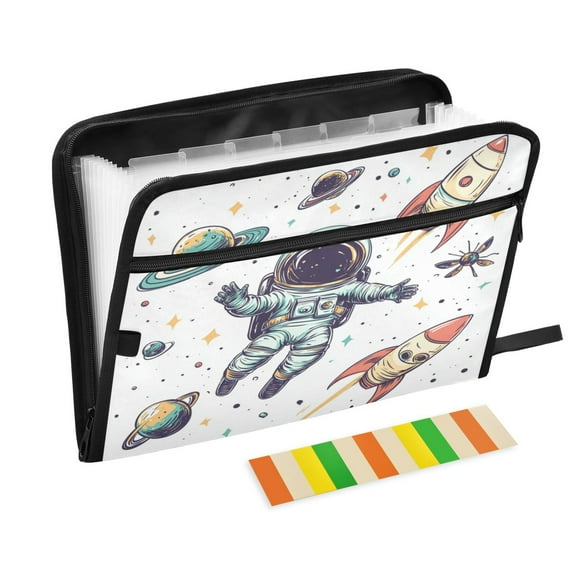 Accordion File Organizer with Zip Closure 13 Pockets Expanding File Folder Letter A4 Paper Document Organizer for Home Office Astronauts Floating Around The Rocket