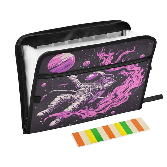Accordion File Organizer with Zip Closure 13 Pockets Expanding File Folder Letter A4 Paper Document Organizer for Home Office Astronauts Surrounded by Smoke