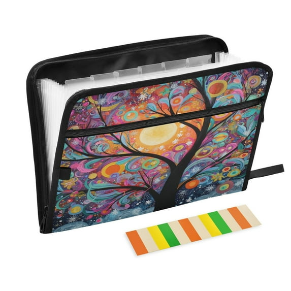 Accordion File Organizer with Zip Closure 13 Pockets Expanding File Folder Letter A4 Paper Document Organizer for Home Office Beautiful Abstract Tree Painting