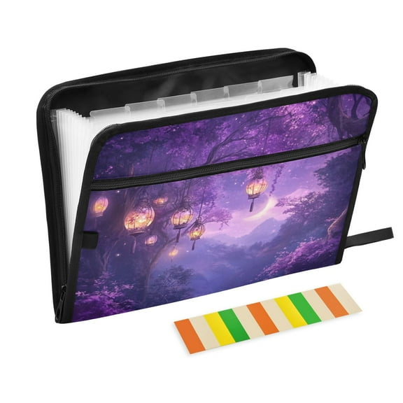 Accordion File Organizer with Zip Closure 13 Pockets Expanding File Folder Letter A4 Paper Document Organizer for Home Office Beautiful Fantasy Purple Forest