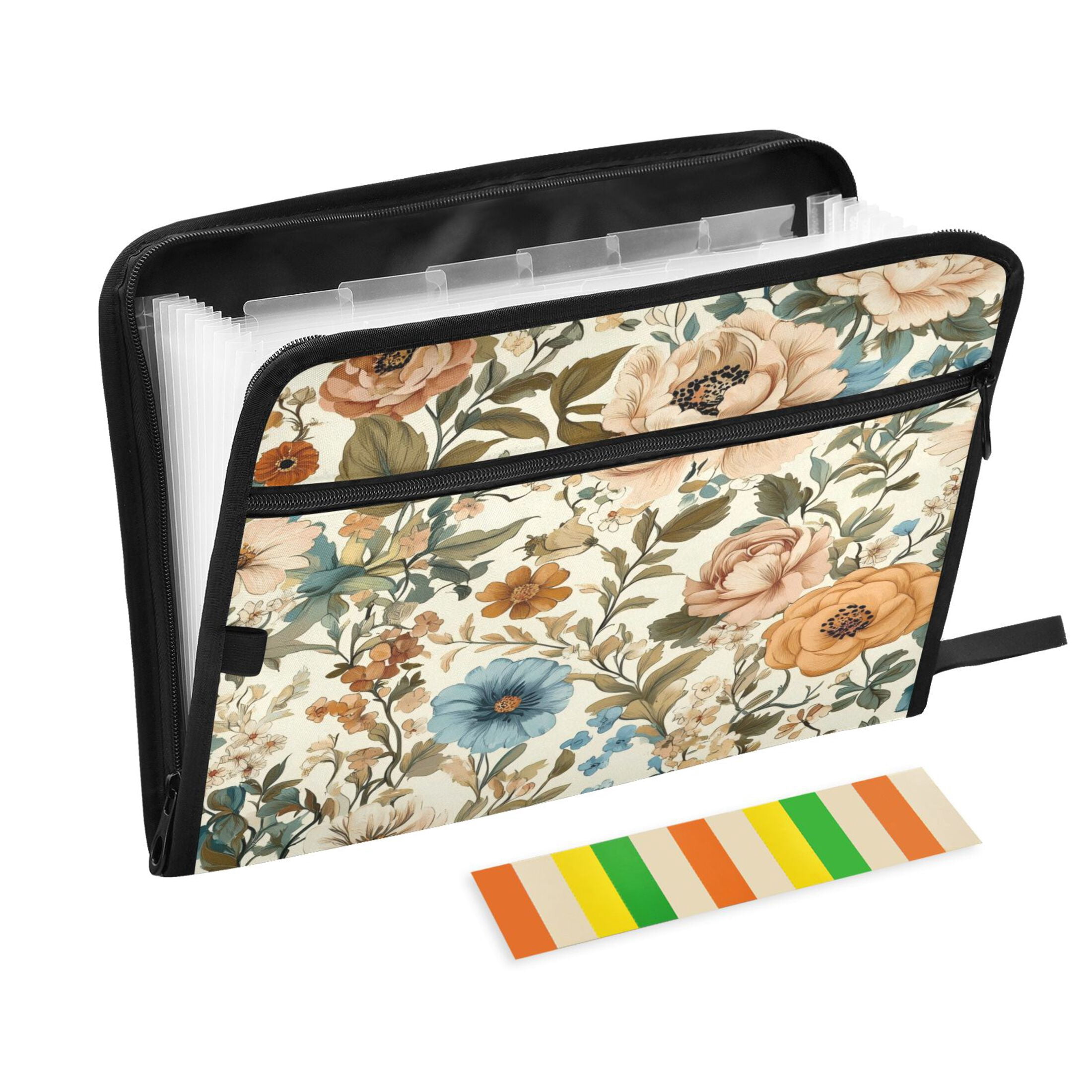 Accordion File Organizer with Zip Closure 13 Pockets Expanding File Folder Letter A4 Paper Document Organizer for Home Office Beautiful Vintage Floral