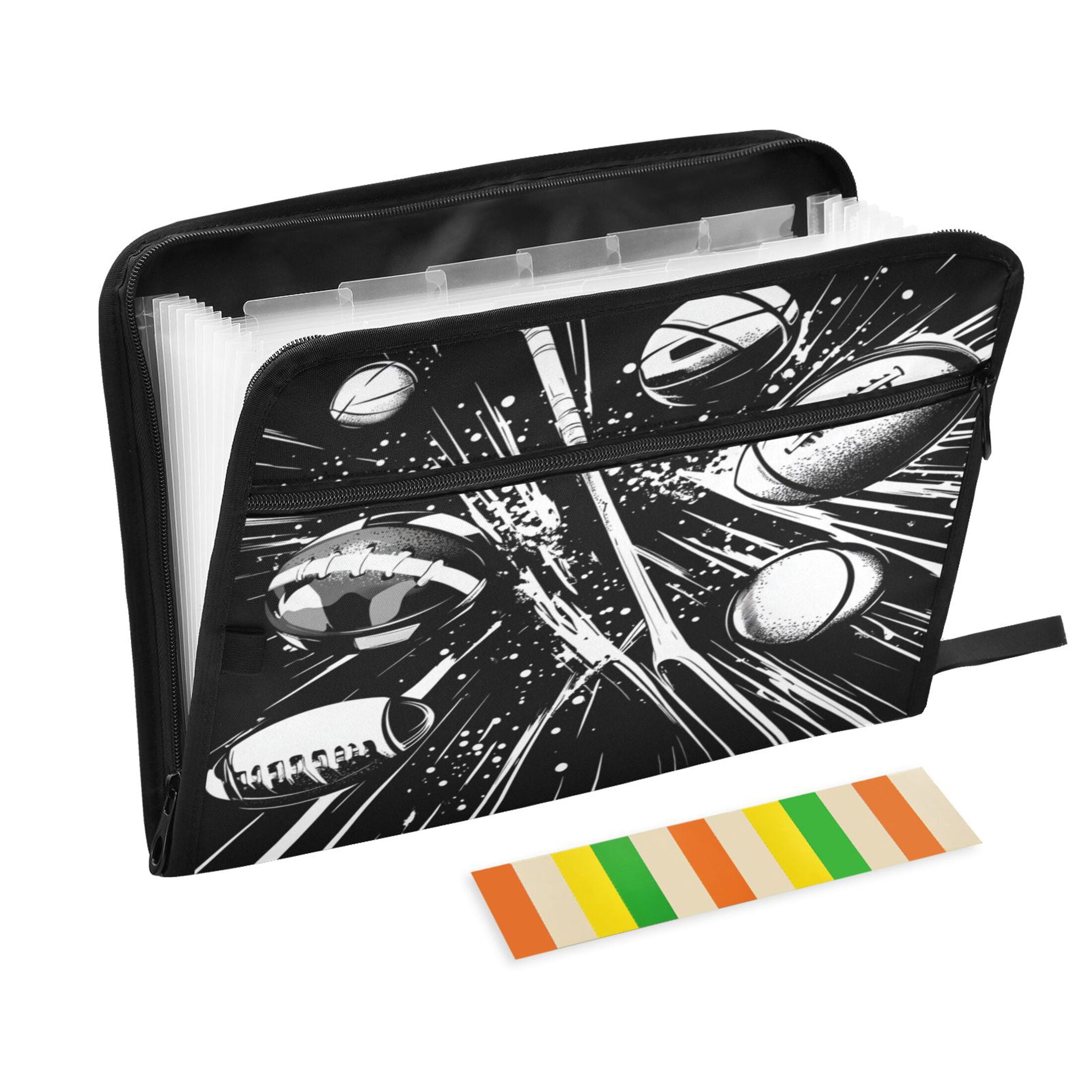 Accordion File Organizer with Zip Closure 13 Pockets Expanding File Folder Letter A4 Paper Document Organizer for Home Office Black and White Sports Equipment