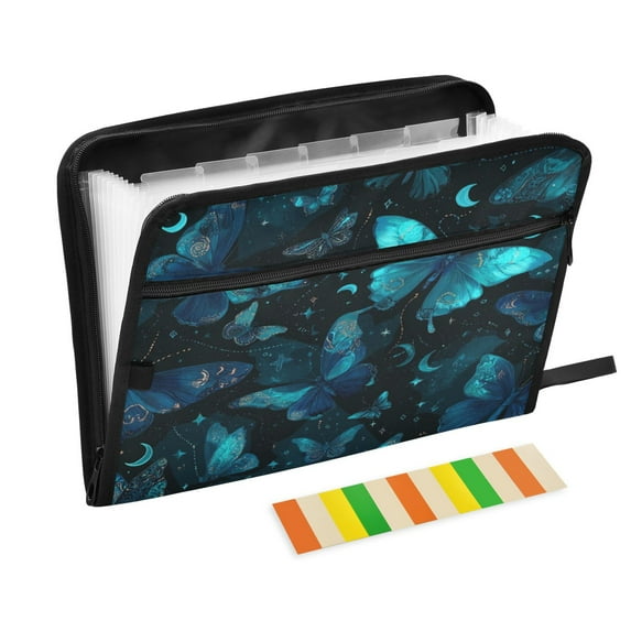 Accordion File Organizer with Zip Closure 13 Pockets Expanding File Folder Letter A4 Paper Document Organizer for Home Office Blue-green Butterfly Pattern