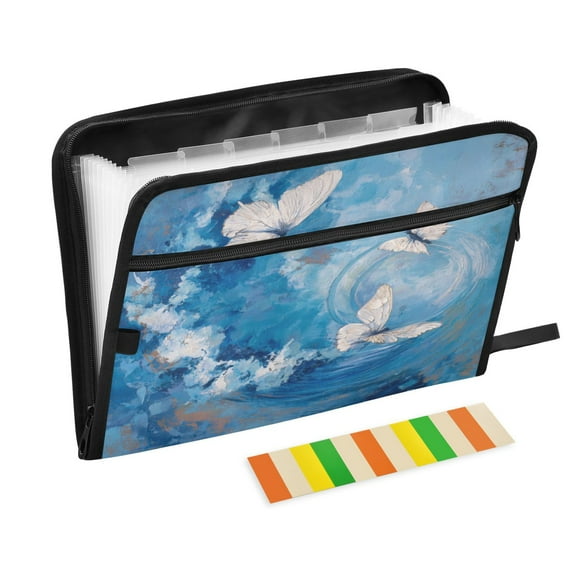Accordion File Organizer with Zip Closure 13 Pockets Expanding File Folder Letter A4 Paper Document Organizer for Home Office Butterflies and Circular Motif