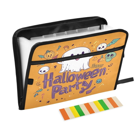 Accordion File Organizer with Zip Closure 13 Pockets Expanding File Folder Letter A4 Paper Document Organizer for Home Office Cartoon Halloween Characters