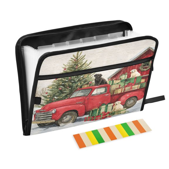 Accordion File Organizer with Zip Closure 13 Pockets Expanding File Folder Letter A4 Paper Document Organizer for Home Office Christmas Decorations and Dogs