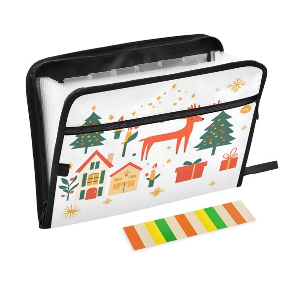 Accordion File Organizer with Zip Closure 13 Pockets Expanding File Folder Letter A4 Paper Document Organizer for Home Office Christmas Element Clipart