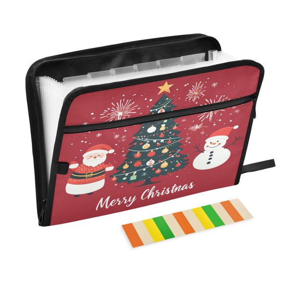 Accordion File Organizer with Zip Closure 13 Pockets Expanding File Folder Letter A4 Paper Document Organizer for Home Office Christmas Tree with Icons