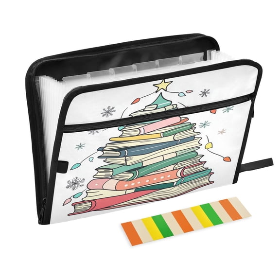 Accordion File Organizer with Zip Closure 13 Pockets Expanding File Folder Letter A4 Paper Document Organizer for Home Office Christmas Tree Made Of Books