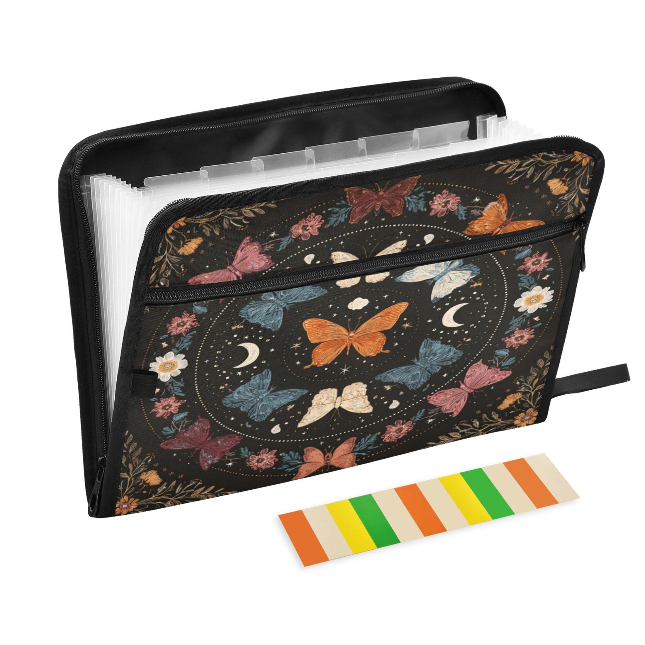 Accordion File Organizer with Zip Closure 13 Pockets Expanding File Folder Letter A4 Paper Document Organizer for Home Office Colorful Butterflies with Flowers
