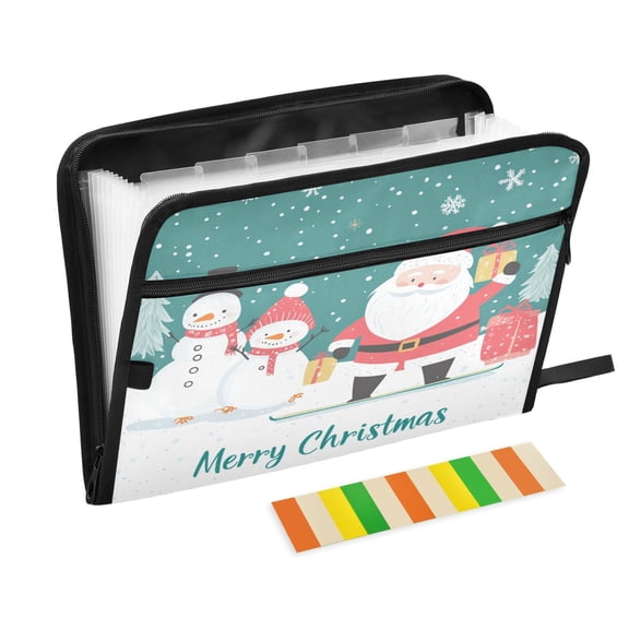 Accordion File Organizer with Zip Closure 13 Pockets Expanding File Folder Letter A4 Paper Document Organizer for Home Office Cute Santa Claus and Snowman
