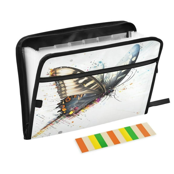 Accordion File Organizer with Zip Closure 13 Pockets Expanding File Folder Letter A4 Paper Document Organizer for Home Office Digital Elements Butterfly