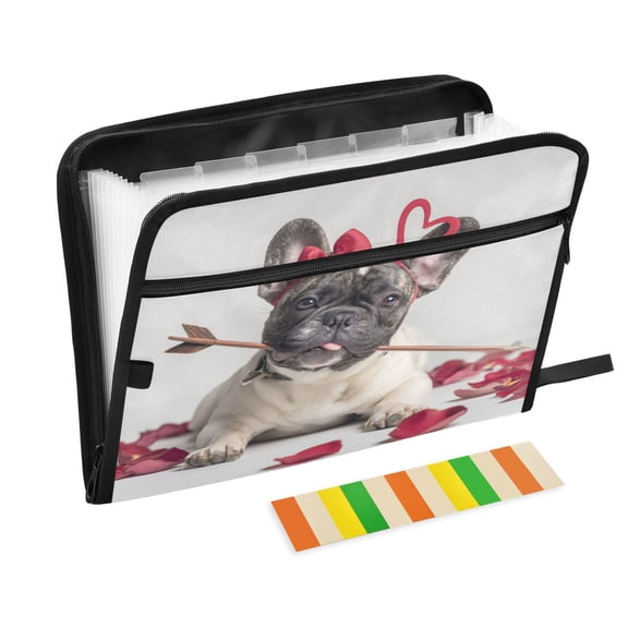 Accordion File Organizer with Zip Closure 13 Pockets Expanding File Folder Letter A4 Paper Document Organizer for Home Office Dog with An Arrow in Mouth