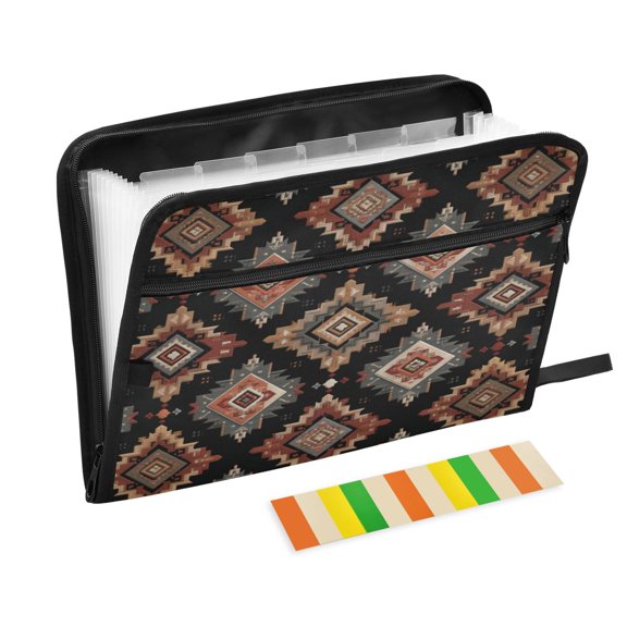 Accordion File Organizer with Zip Closure 13 Pockets Expanding File Folder Letter A4 Paper Document Organizer for Home Office Earthy Tones Rhombus Shape