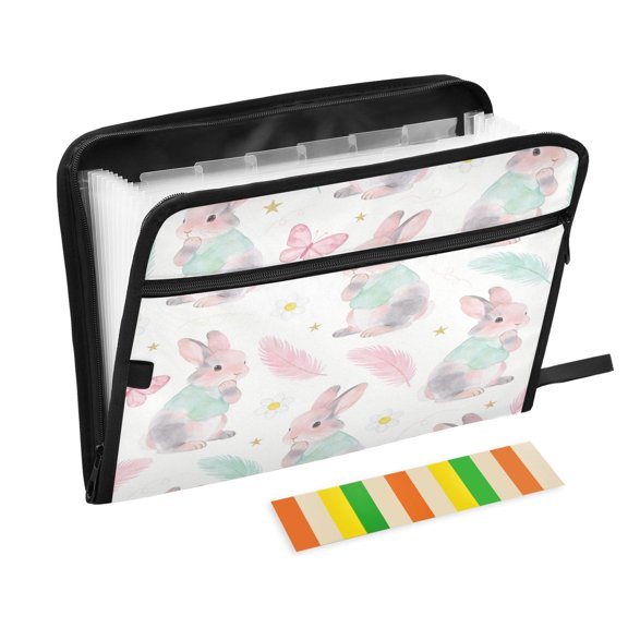Accordion File Organizer with Zip Closure 13 Pockets Expanding File Folder Letter A4 Paper Document Organizer for Home Office Easter Bunnies and Spring Elements