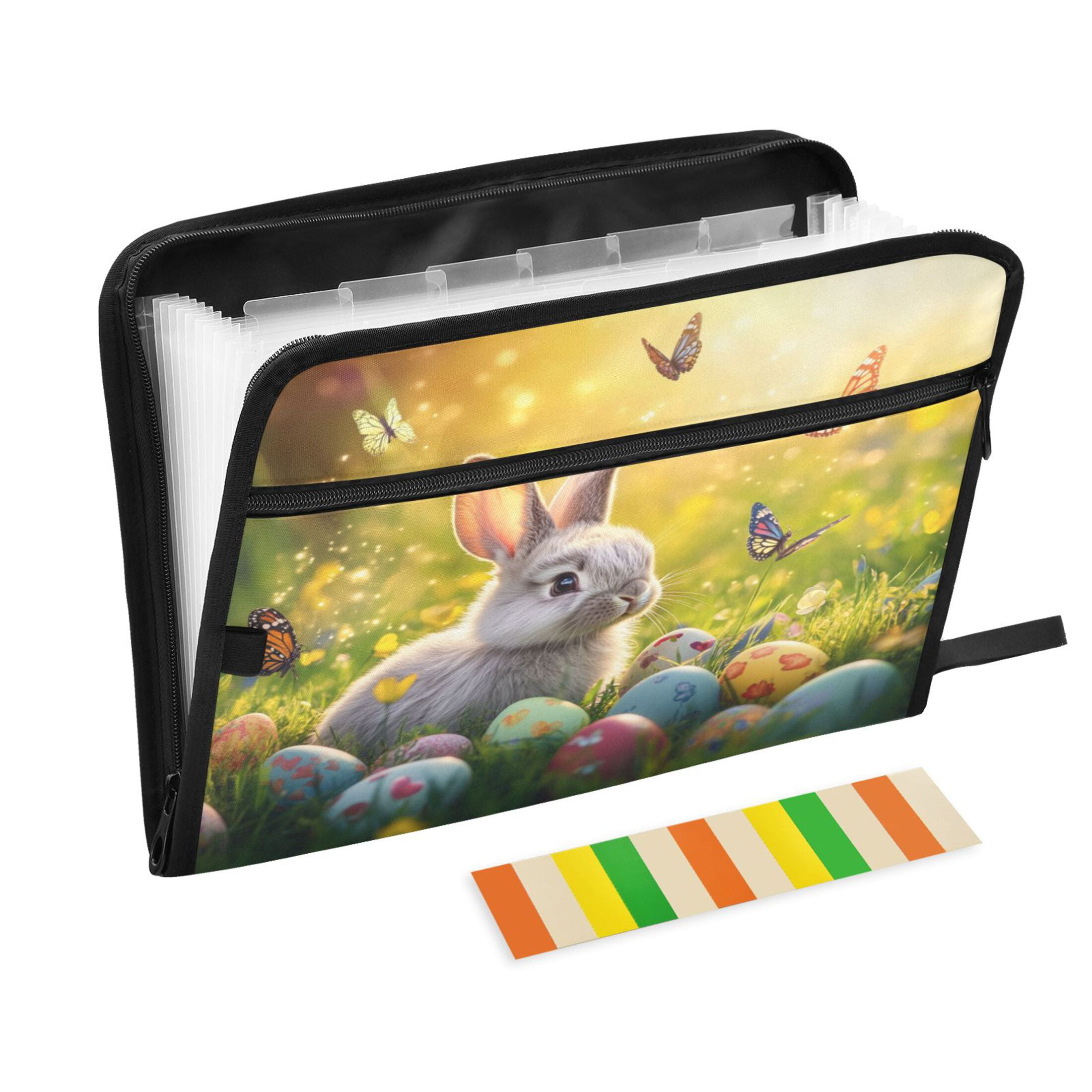 Accordion File Organizer with Zip Closure 13 Pockets Expanding File Folder Letter A4 Paper Document Organizer for Home Office Easter Bunny and Butterflies
