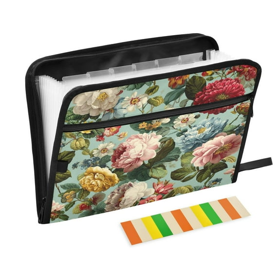 Accordion File Organizer with Zip Closure 13 Pockets Expanding File Folder Letter A4 Paper Document Organizer for Home Office Floral Pattern with Roses