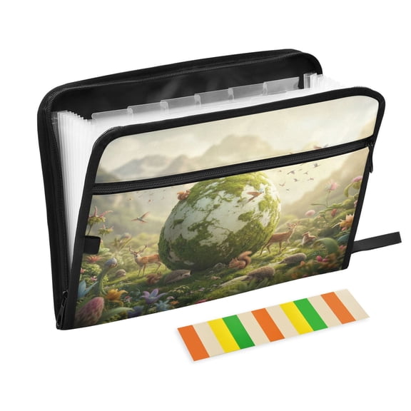 Accordion File Organizer with Zip Closure 13 Pockets Expanding File Folder Letter A4 Paper Document Organizer for Home Office Giant Egg with Green Moss
