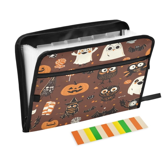 Accordion File Organizer with Zip Closure 13 Pockets Expanding File Folder Letter A4 Paper Document Organizer for Home Office Halloween-themed Cartoonish Characters