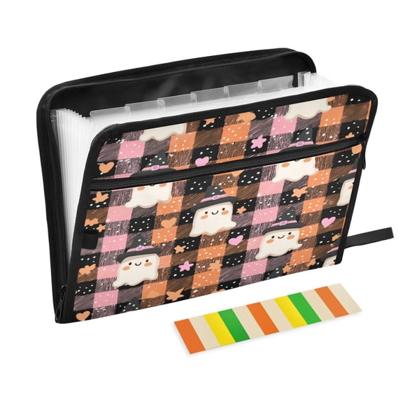 Accordion File Organizer with Zip Closure 13 Pockets Expanding File Folder Letter A4 Paper Document Organizer for Home Office Hearts Stars and Ghost Pattern