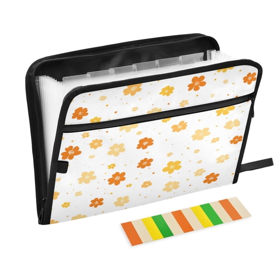 Accordion File Organizer with Zip Closure 13 Pockets Expanding File Folder Letter A4 Paper Document Organizer for Home Office Light Yellow Small Flower