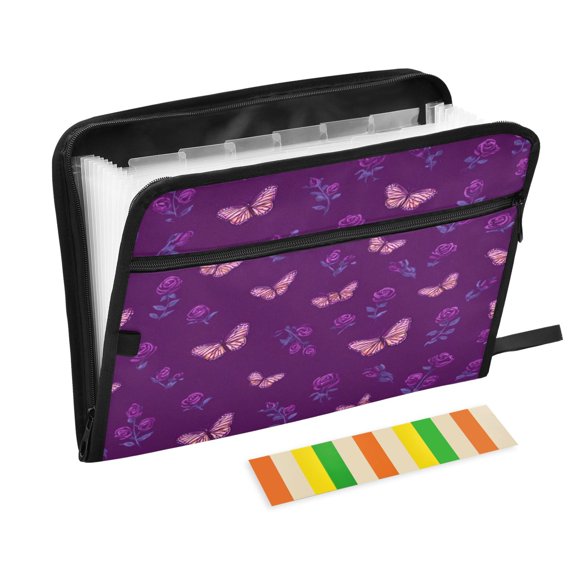 Accordion File Organizer with Zip Closure 13 Pockets Expanding File Folder Letter A4 Paper Document Organizer for Home Office Little Butterfly and Rose