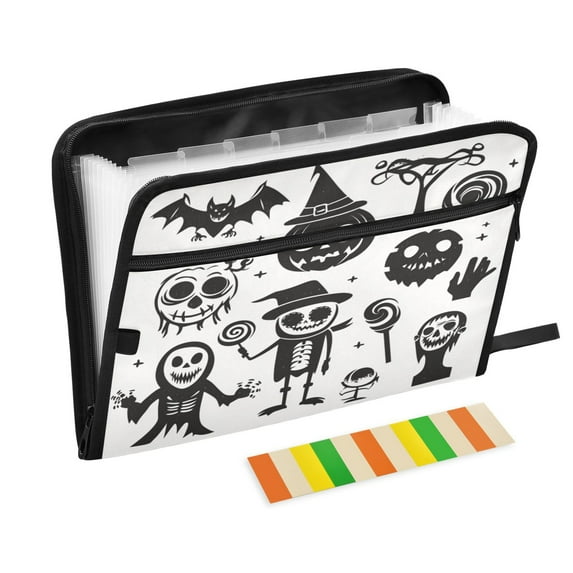 Accordion File Organizer with Zip Closure 13 Pockets Expanding File Folder Letter A4 Paper Document Organizer for Home Office Logo with Various Halloween
