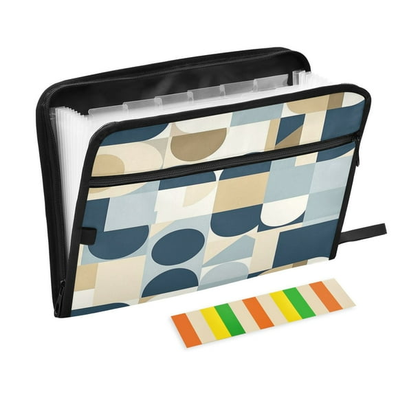 Accordion File Organizer with Zip Closure 13 Pockets Expanding File Folder Letter A4 Paper Document Organizer for Home Office Minimalist Geometric Shapes