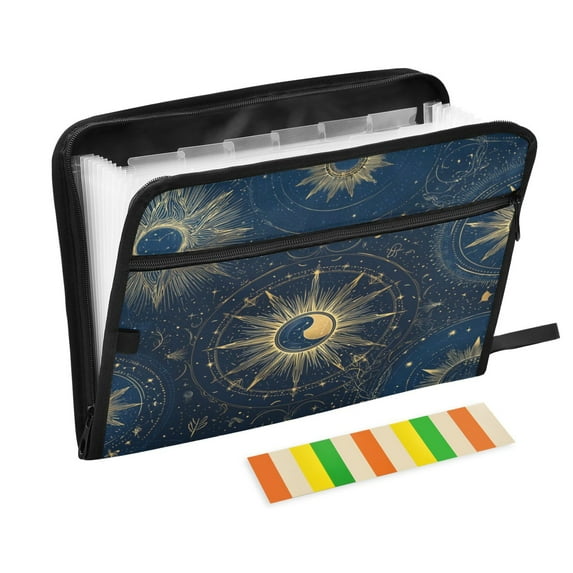 Accordion File Organizer with Zip Closure 13 Pockets Expanding File Folder Letter A4 Paper Document Organizer for Home Office Mysterious Celestial Pattern