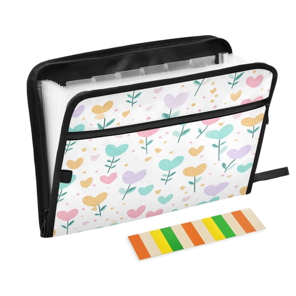 Accordion File Organizer with Zip Closure 13 Pockets Expanding File Folder Letter A4 Paper Document Organizer for Home Office Pastel Spring Hearts Pattern