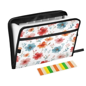 Accordion File Organizer with Zip Closure 13 Pockets Expanding File Folder Letter A4 Paper Document Organizer for Home Office Pastel Watercolor Floral Pattern