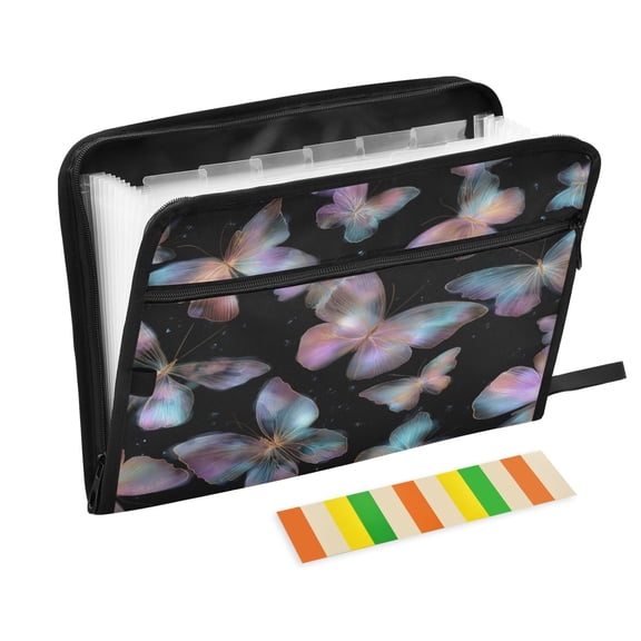 Accordion File Organizer with Zip Closure 13 Pockets Expanding File Folder Letter A4 Paper Document Organizer for Home Office Pink and Cyan Butterflies