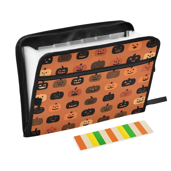Accordion File Organizer with Zip Closure 13 Pockets Expanding File Folder Letter A4 Paper Document Organizer for Home Office Pumpkin Funny Face Pattern