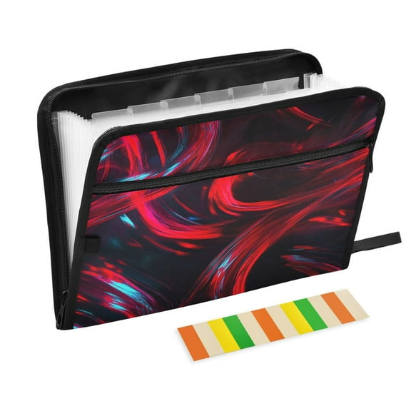 Accordion File Organizer with Zip Closure 13 Pockets Expanding File Folder Letter A4 Paper Document Organizer for Home Office Red and Black Neon Lights