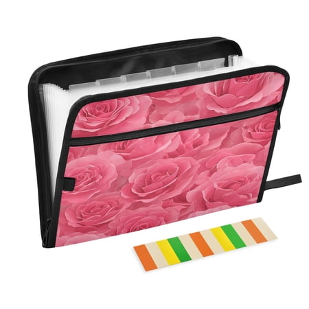 Accordion File Organizer with Zip Closure 13 Pockets Expanding File Folder Letter A4 Paper Document Organizer for Home Office Seamless Pattern with Pink Rose