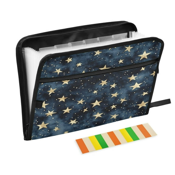 Accordion File Organizer with Zip Closure 13 Pockets Expanding File Folder Letter A4 Paper Document Organizer for Home Office Small Gold Stars Pattern
