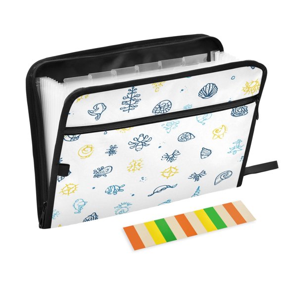 Accordion File Organizer with Zip Closure 13 Pockets Expanding File Folder Letter A4 Paper Document Organizer for Home Office Small Sea Creatures Pattern