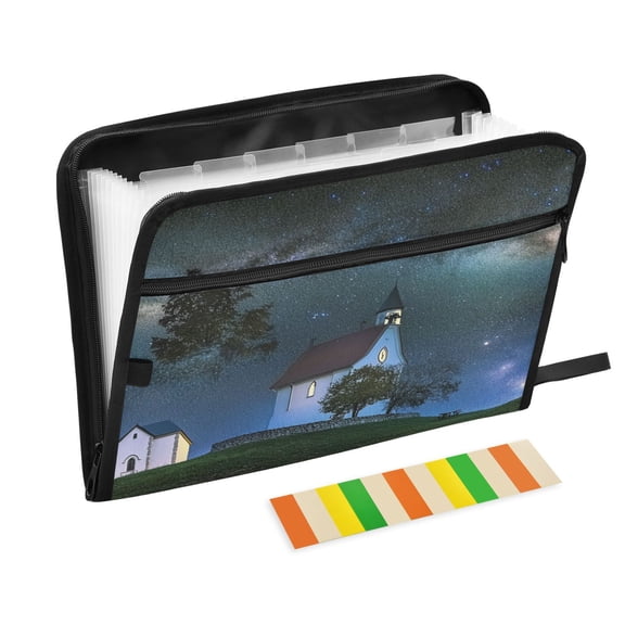 Accordion File Organizer with Zip Closure 13 Pockets Expanding File Folder Letter A4 Paper Document Organizer for Home Office Small White Gothic Church