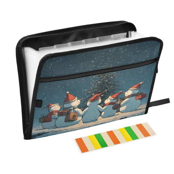 Accordion File Organizer with Zip Closure 13 Pockets Expanding File Folder Letter A4 Paper Document Organizer for Home Office Snowman with A Christmas Hat