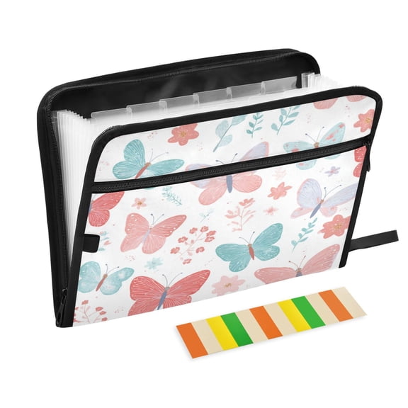 Accordion File Organizer with Zip Closure 13 Pockets Expanding File Folder Letter A4 Paper Document Organizer for Home Office Spring Butterflies and Flowers