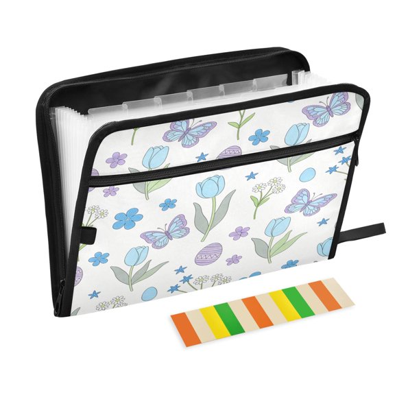Accordion File Organizer with Zip Closure 13 Pockets Expanding File Folder Letter A4 Paper Document Organizer for Home Office Spring Plants and Easter Egg