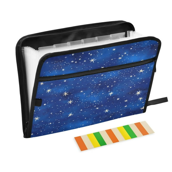 Accordion File Organizer with Zip Closure 13 Pockets Expanding File Folder Letter A4 Paper Document Organizer for Home Office Starry Night Sky Pattern