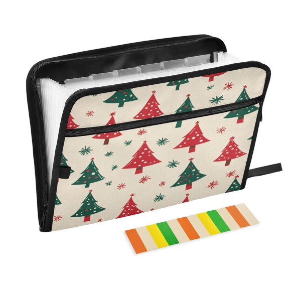 Accordion File Organizer with Zip Closure 13 Pockets Expanding File Folder Letter A4 Paper Document Organizer for Home Office Stylish Christmas Tree Pattern