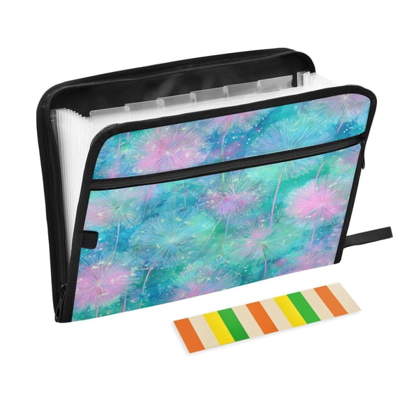 Accordion File Organizer with Zip Closure 13 Pockets Expanding File Folder Letter A4 Paper Document Organizer for Home Office Tie-dye Dandelions Pattern