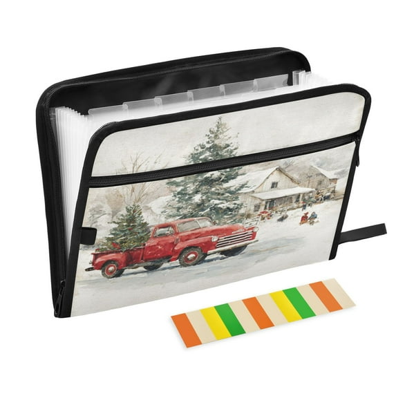 Accordion File Organizer with Zip Closure 13 Pockets Expanding File Folder Letter A4 Paper Document Organizer for Home Office Truck with Christmas Decorations