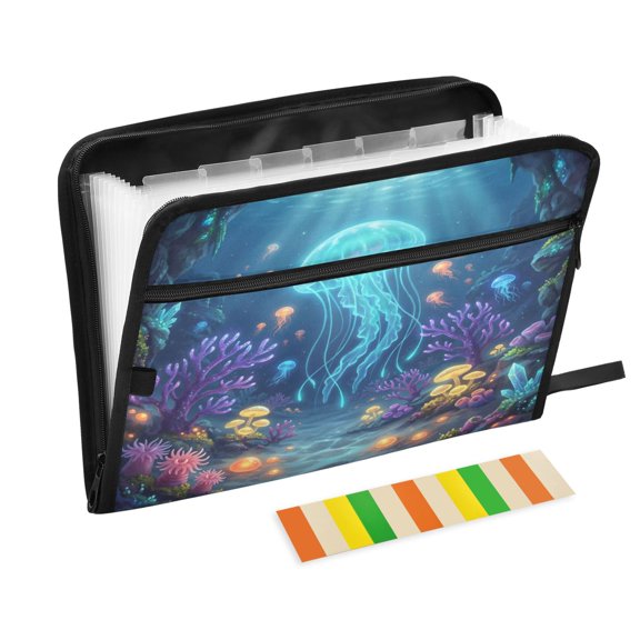 Accordion File Organizer with Zip Closure 13 Pockets Expanding File Folder Letter A4 Paper Document Organizer for Home Office Underwater Fantasy Scene