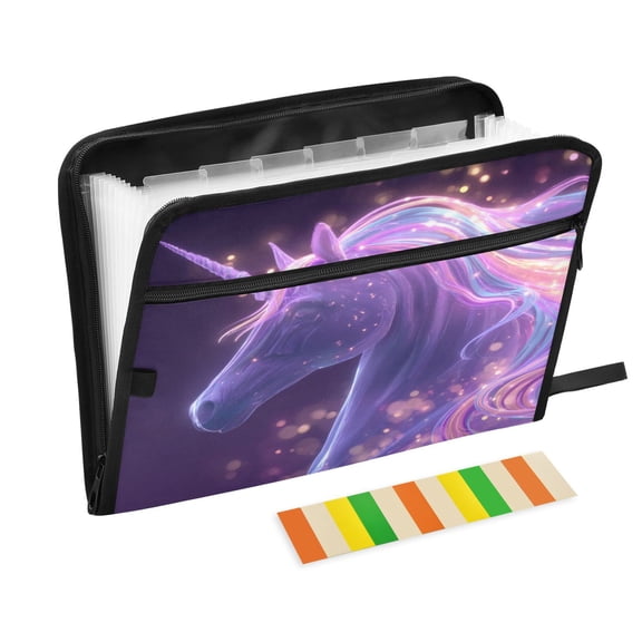 Accordion File Organizer with Zip Closure 13 Pockets Expanding File Folder Letter A4 Paper Document Organizer for Home Office Unicorn with Rainbow Mane